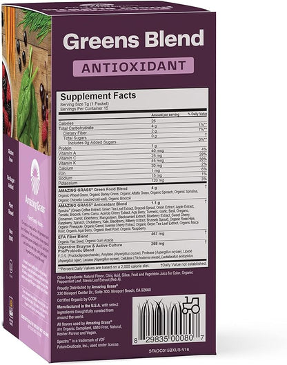 Amazing Grass Greens Superfood Antioxidant: Greens Powder with Organic Spirulina, Beet Root Powder, Elderberry & Probiotics, Sweet Berry, 15 Servings (Packaging May Vary)