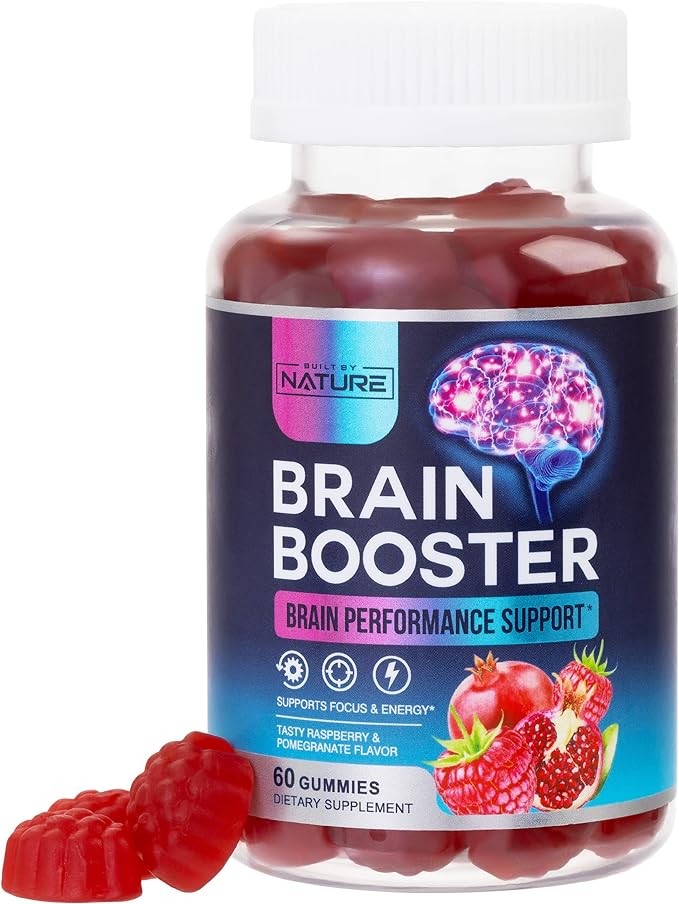 Built by Nature Brain Booster Gummies Supplement - Memory, Focus & Concentration Gummy - Vitamins B6 & B12, Proven and Tested Phosphatidylserine - Natural Cognitive Function & Energy Boost, 60 Gummies