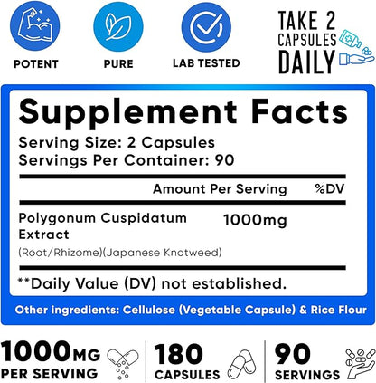 We Like Vitamins Resveratrol 1000mg per Serving - 180 Easy to Swallow Veggie Capsules - Natural Resveratrol Supplement 1000mg - Antioxidant Supplement Helps Support Anti-Aging and Immune System