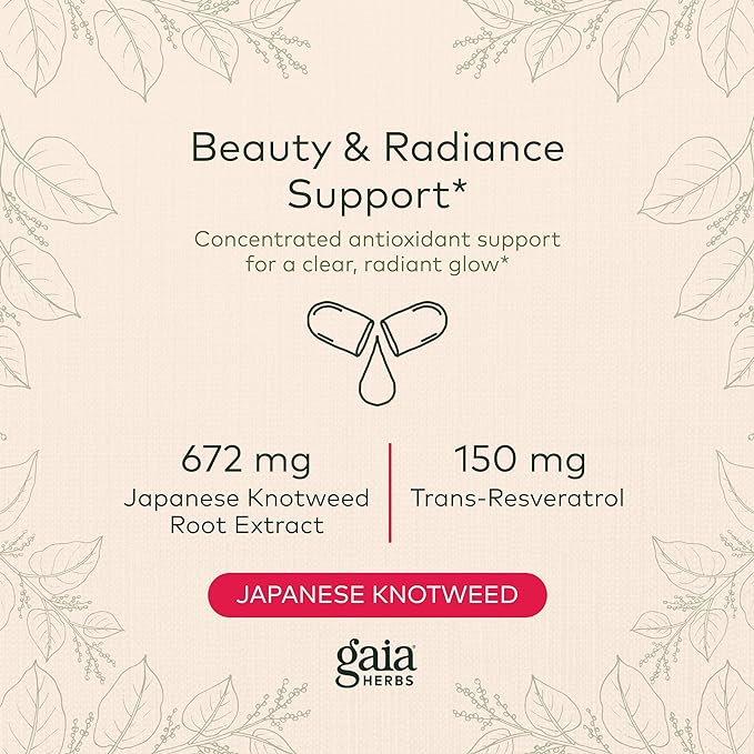 Gaia Herbs Resveratrol 150 - Beauty & Radiance Antioxidant Support Supplement - Made with Japanese Knotweed - Contains 150 mg Trans-Resveratrol per Serving - 50 Liquid Phyto-Capsules (25-Day Supply)