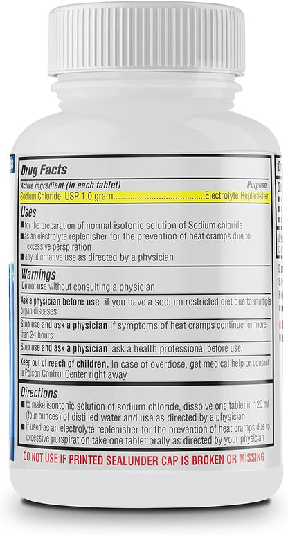 Safrel Sodium Chloride Tablets 1 gm, USP | Normal Salt Tablets | (15.4gr.) | Electrolytes Replenisher Hydration Drink (300 Count (Pack of 1))