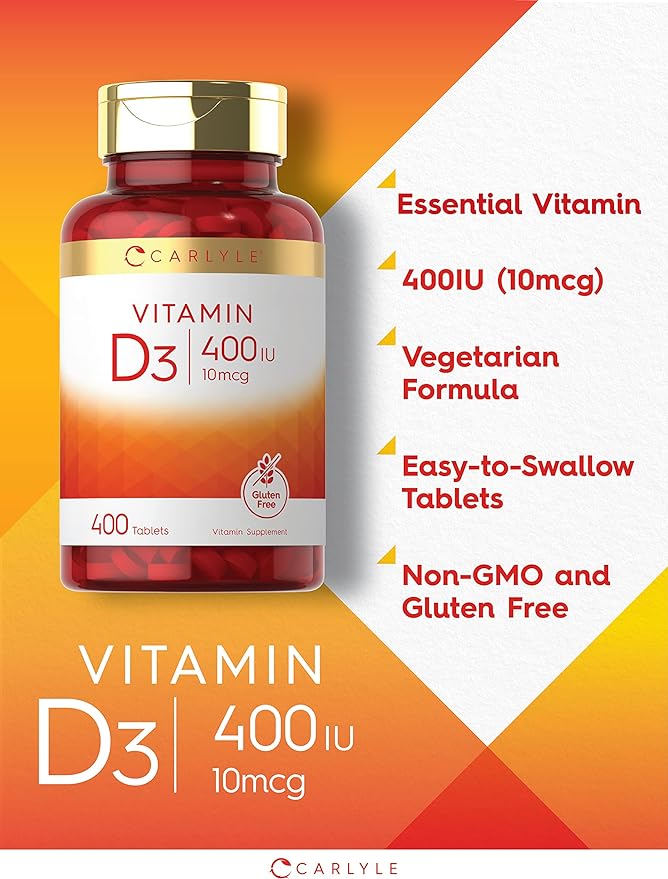 Carlyle Vitamin D3 | 400iu (10mcg) | 400 Tablets | Value Size | Vegetarian, Non-GMO, and Gluten Free Formula | Vitamin D Supplement