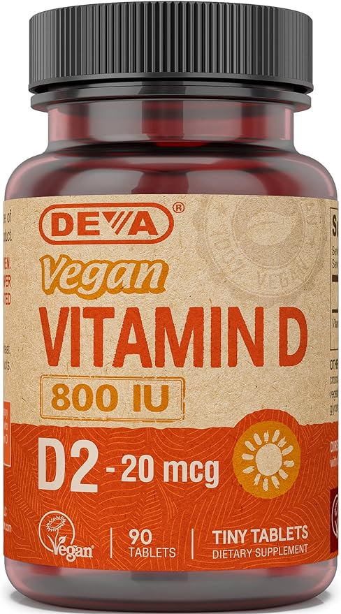 DEVA Vegan Vitamin D2 800 IU, Ergocalciferol Supplement with No Animal Ingredients, 90 Tablets, 1-Pack