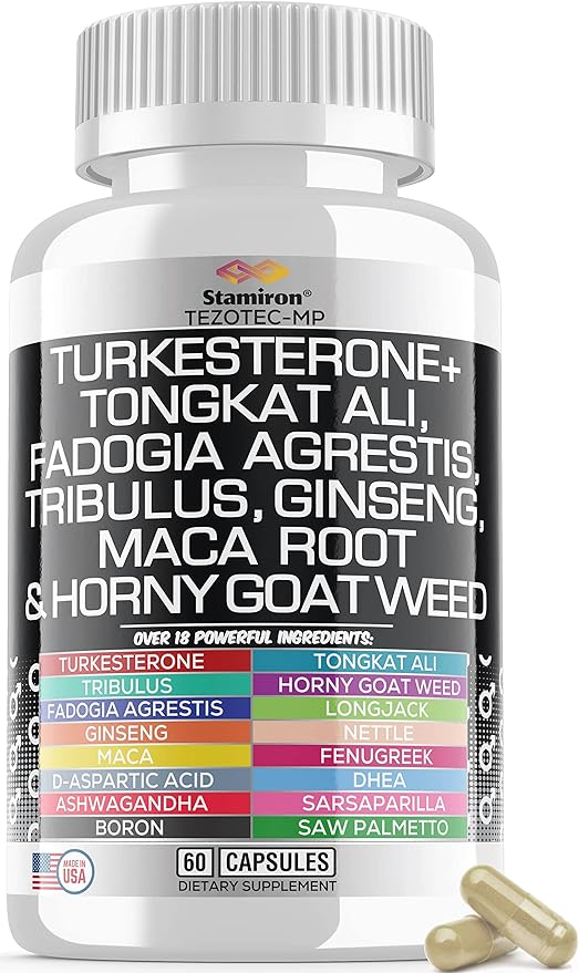 Stamiron Tongkat Ali 1000mg Fadogia Agrestis 1000mg Maca 1000mg Turkesterone Extract Supplement with Ginseng Ashwagandha Fenugreek DAA Saw Palmetto DHEA Nettle - 60 Capsules Made in USA