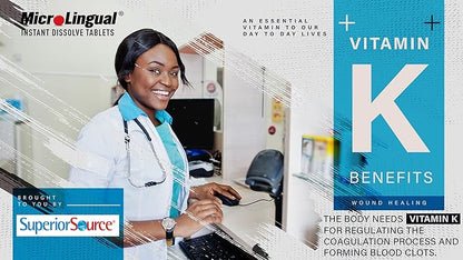 Superior Source Triple K, 3-in-1 Formula, MK-4 500 mcg, MK-7 50 mcg, K1 500 mcg, Quick Dissolve MicroLignual Tablets, 30 Count, Healthy Bones and Arteries, Immune & Cardiovascular Support, Non-GMO