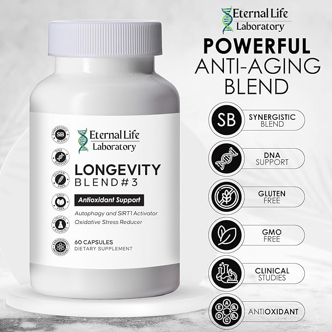 Longevity Blend #3 Antioxidant Support - Resveratrol, SIRT1 & Autophagy Supplement, AMPK Activator, Fisetin, Pterostilbene, Spermidine, Anti-Aging Supplement- 30 Capsules