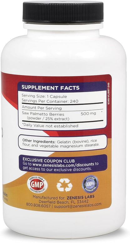 Saw Palmetto Extract - 240 Capsules - 500mg/capsule - 200% More Capsules Than Most Competitors