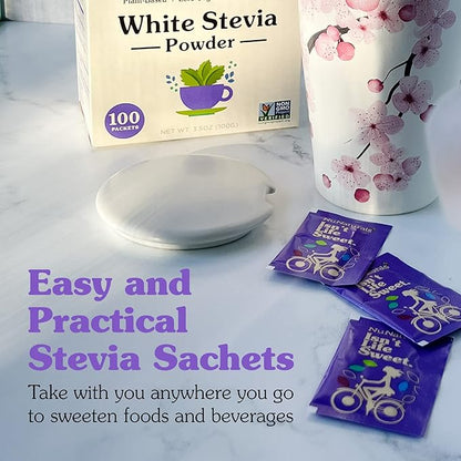 NuNaturals White Stevia Powder Packets, Single-Serve, Zero Calorie Sugar Substitute, 100 count (Pack of 2)