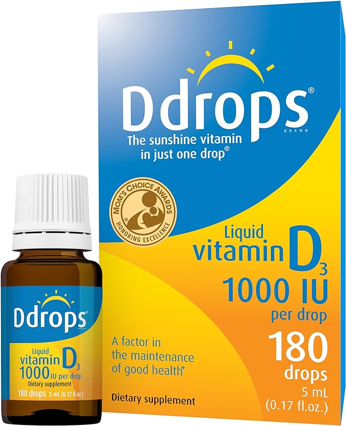 Ddrops Adults 1000 IU 180 Drops, Liquid Vitamin D. Supports Strong Bones & Immune System. No Large Capsules, No Preservatives, Non-GMO, Allergy-Friendly