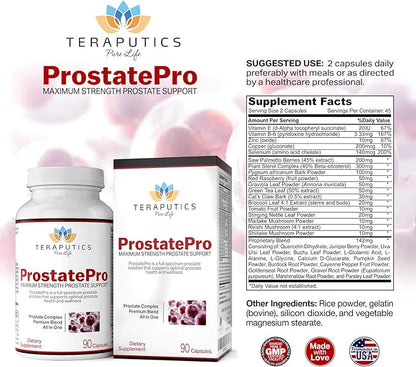 ProstatePro - 33 Herbs Saw Palmetto Prostate Health Supplements For Men | Reduce Urination | Hair Growth w/ DHT Blocker | Beta Sitosterol, Pygeum and Saw Palmetto for Men Prostate Support, 90 Capsules