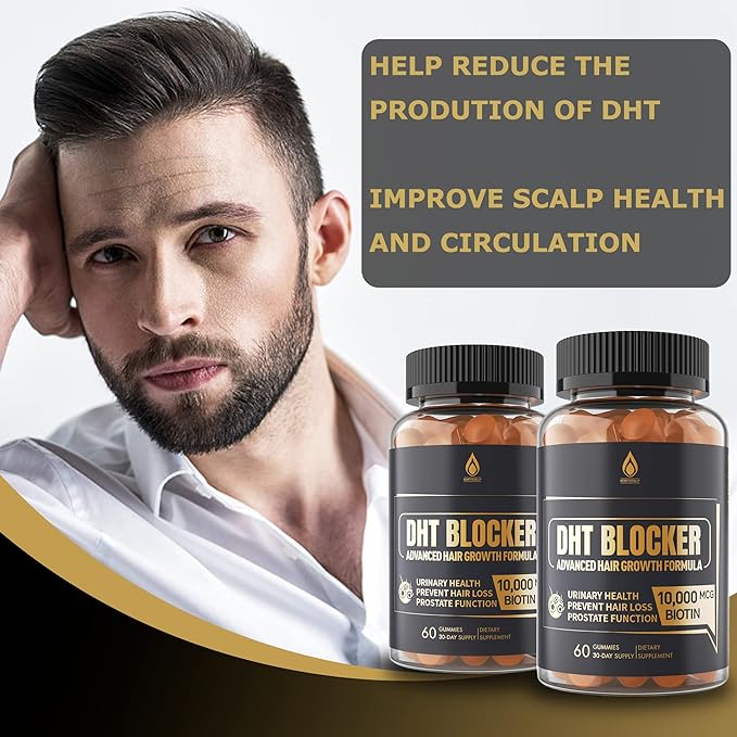 DHT Blocker Gummies Hair Growth Supplement, Super Potency Saw Palmetto & Biotin 10000 mcg for Women & Men, Plus 12 Proprietary Blend - Prevent Hair Loss, Blocking DHT Receptors, Hormonal Balance