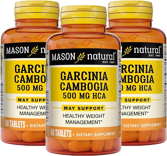 MASON NATURAL Garcinia Cambogia 500 mg HCA with Calcium and Chromium - Promotes Healthy Body Weight, Supports Weight Management Goals, 60 Tablets (Pack of 3)