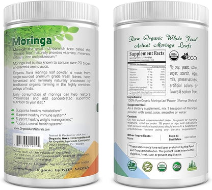 Certified Organic Moringa Leaf Powder-1Lb. USDA Certified Organic. 100% Pure and Original. Naturally boosts Energy, Metabolism & Immunity. Raw Green Whole Superfood. No GMO, Gluten Free