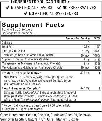 Force Factor Prostate, Saw Palmetto and Beta Sitosterol Supplement for Men, Prostate Health Support, Size Support, Urinary Relief, Bladder Control, Reduce Nighttime Urination, 60 Count (Pack of 2)