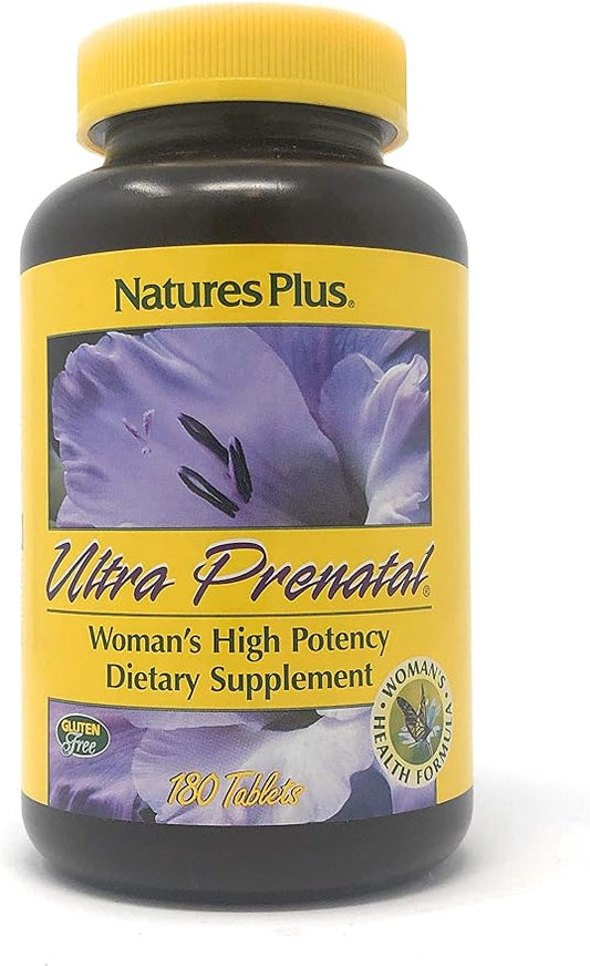 Natures Plus Ultra Prenatal Multivitamin - 800 mcg Folate, 180 Vegetarian Tablets - Prenatal Supplement with Iron, Iodine, Calcium & B-Complex Vitamins - Gluten-Free - 90 Servings