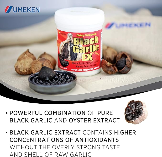 Umeken Black Garlic EX - Fermented Black Garlic Extract rich in Vitamin B1, Antioxidants, Allicin, Amino Acids. Great for Energy, Stamina, Strengthening Immune System, Natural Antibiotic.