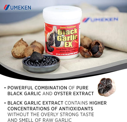 Umeken Black Garlic EX - Fermented Black Garlic Extract rich in Vitamin B1, Antioxidants, Allicin, Amino Acids. Great for Energy, Stamina, Strengthening Immune System, Natural Antibiotic.