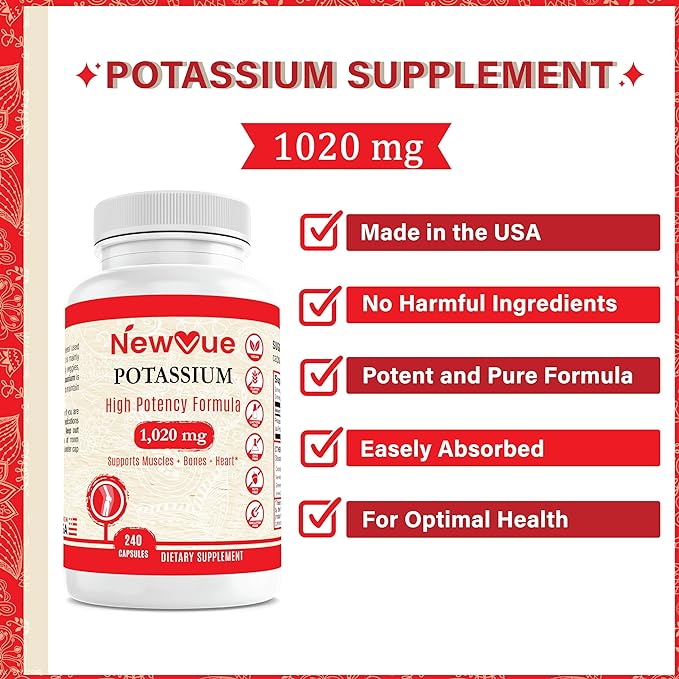 NewVue Potassium Supplement, 1020 mg,120 Servings, 240 caps