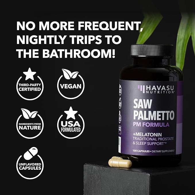 Saw Palmetto with Melatonin for Sleep & Prostate Supplement | Saw Palmetto Powder and Extract Ratio with Chamomile | Reduce Urinary Frequency for Men and Support Bladder in PM | Over 3 Month Supply