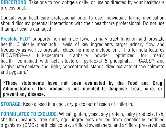 XYMOGEN Prostate FLO - Supports Prostate Health + Urinary Tract Health - Saw Palmetto for Men with Zinc, Vitamin B6, Beta Sitosterol, Cranberry, and Pygeum Extract (60 Softgels)