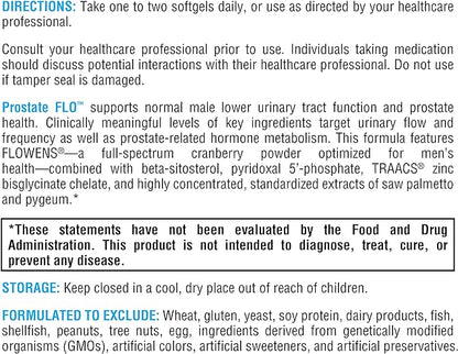 XYMOGEN Prostate FLO - Supports Prostate Health + Urinary Tract Health - Saw Palmetto for Men with Zinc, Vitamin B6, Beta Sitosterol, Cranberry, and Pygeum Extract (60 Softgels)