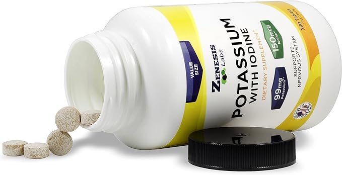 Potassium Gluconate 99mg + 150mcg Iodine from Kelp Bulk (250 Tablets/Bottle)