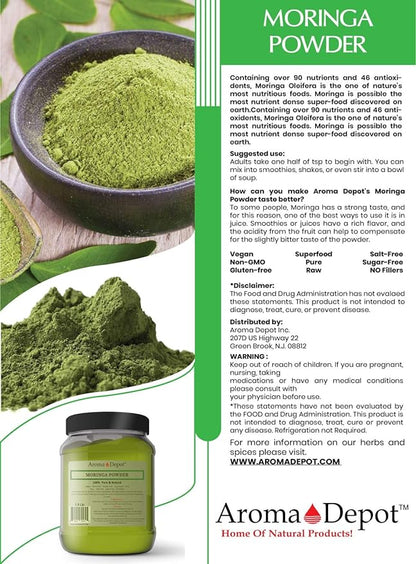 Moringa Powder 4 oz. Pure-Natural | from India | Polvo de Moringa Oleifera | Moringa Leaf Powder Superfood |Gluten-Free & Vegan | Great for Smoothies, Tea, Drinks & Recipes.