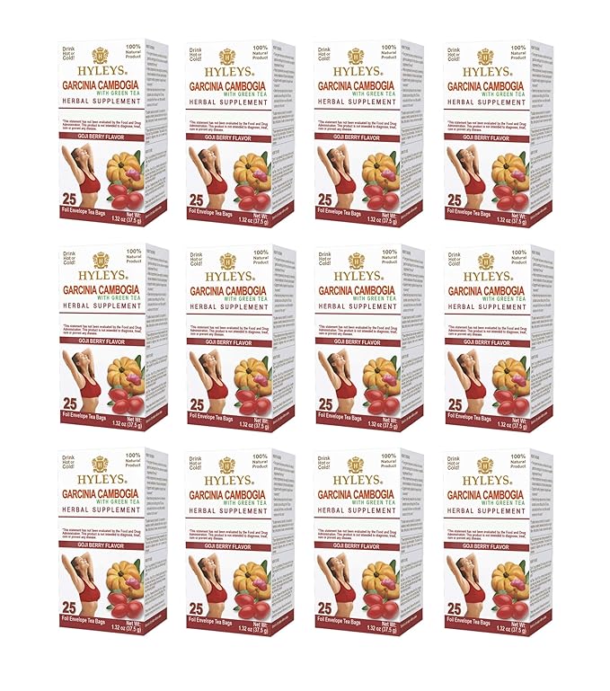 HYLEYS Tea Garcinia Cambogia Green Tea with Goji Berry Flavor - 25 Tea Bags (12 Pack - 300 Tea Bags Total)