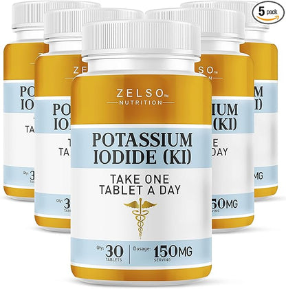 (5 Pack) Potassium Iodide Supplement 150 MG per Serving, Iodide Supplement, KI Tablets, Thyroid Support, YODO Naciente Iodine Tablets Pills