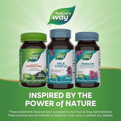 Nature's Way Milk Thistle, Supports Liver Function & Detox Pathways*, 175 mg Milk Thistle Seed Extract Standardized to 80% Silymarin per Serving, Vegan, 60 Capsules (Packaging May Vary)