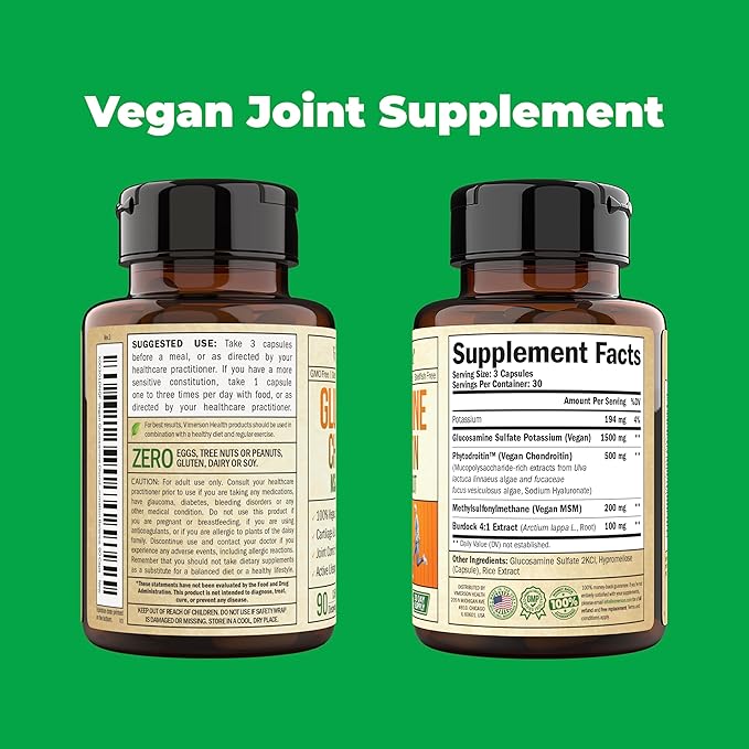 Vegan Glucosamine Chondroitin, Phytodroitin MSM Supplement Capsules. Joint Support Supplement without Shellfish. 100% Vegan, Non-GMO & Plant-Based. Knees, Joint Health & Inflammation Balance. 2 Pack