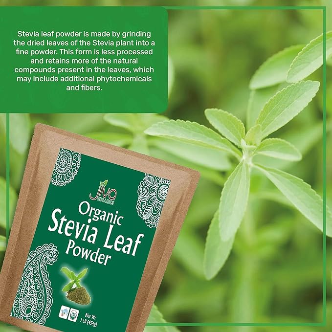 Jiva Organics Natural Unprocessed Stevia Leaf Powder 1 Pound Bulk Kraft Bag - Product of India - Green Color, Original Stevia Leaf Ground with no additives