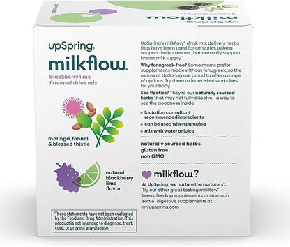 UpSpring Milkflow Fenugreek-Free BlackBerry Lime Drink Mix | Breastfeeding Supplement for Lactation Support | Moringa, Blessed Thistle, Fennel, Anise Promote Healthy Breastmilk Supply | 16 Ct