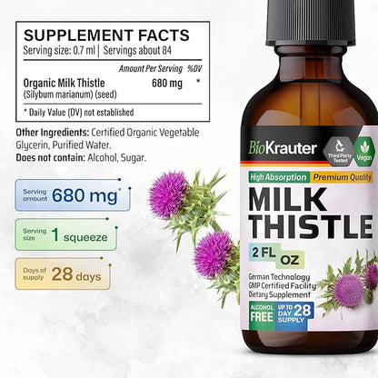 Milk Thistle Organic Tincture - Liver Cleanse, Detox & Repair Liquid Supplement- Silymarin Natural Extract - Vegan, Sugar & Alcohol-Free Liver Detox Drops 2 Fl. Oz.