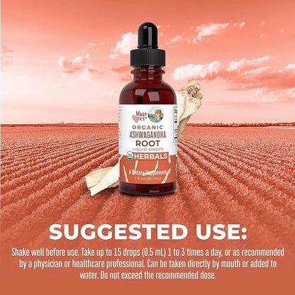 Ashwagandha Root | USDA Organic Ashwagandha Liquid Drops | Natural Calm | Relaxation | Stress and Mood Support Supplement | Adaptogenic | Nervine | Supports Cognitive Health | Vegan | 60 Servings