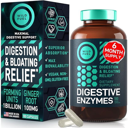 Digestive Enzymes with Probiotics and Prebiotics - Gut Health, Digestion IBS Supplement with Artichoke Ginger Turmeric – Vegan Probiotic Enzymes Digestive Health and Bloating Relief - 180 Caps