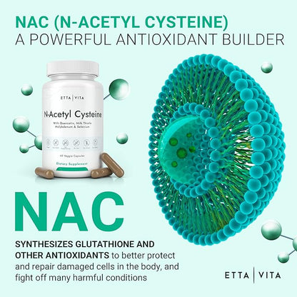 Vegan Liver Detox & Cleanse - NAC Supplement N-Acetyl Cysteine 600mg with Quercetin, Milk Thistle, Molybdenum & Selenium, N-Acetyl-Cysteine Capsules for Immune Support, Respiratory & Brain Health