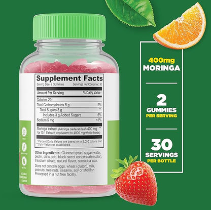 Lifeable Moringa Leaf Extract 4000mg - Great Tasting Natural Flavor Gummy Supplement Vitamins - Non-GMO Gluten Free Vegan Chewable - Antioxidant Packed Superfood - for Men Women - 60 Gummies