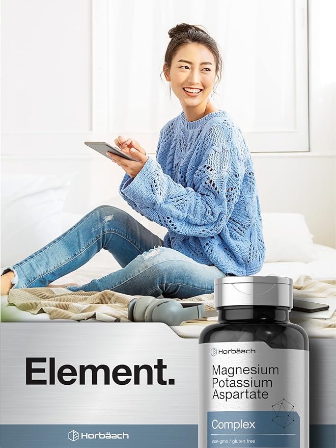 Horbäach Magnesium Potassium Aspartate Complex | 180 Capsules | Non-GMO and Gluten Free Formula