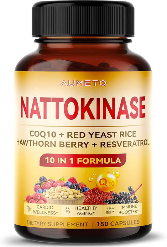 Nattokinase Supplement Enhanced Formula with CoQ10, Red Yeast Rice, Hawthorn Berry, Resveratrol for Healthy Aging and Immune System - Made in The US