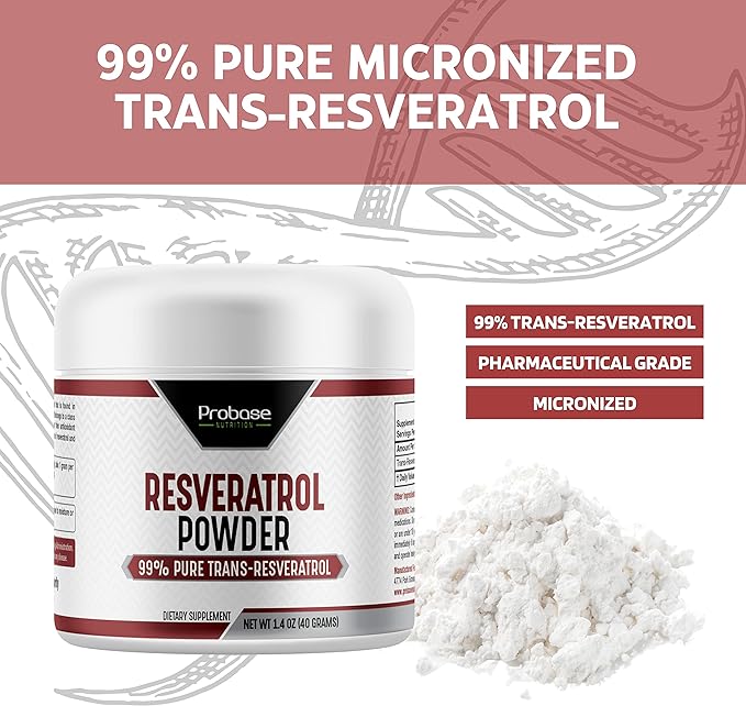 99% Micronized Trans-Resveratrol Powder - 1000mg | Pure Pharmaceutical Grade Trans-Resveratrol Powder, 40g Jar, 40-Day Supply