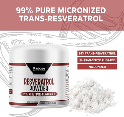 99% Micronized Trans-Resveratrol Powder - 1000mg | Pure Pharmaceutical Grade Trans-Resveratrol Powder, 40g Jar, 40-Day Supply