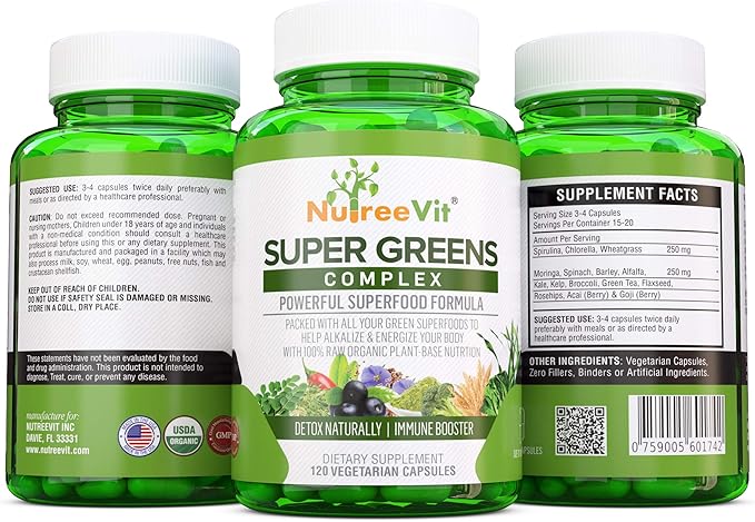 SuperGreens - Spirulina, Chlorella, Wheatgrass + More - Energy & Immune Booster