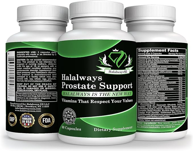 Halalways Prostate Support Certified Halal Supplement for Men's Health Supports Prostate Function and Urinary Control (Saw Palmetto, Plant Sterol Complex, Selenium,Pygeum africanum Bark Powder)