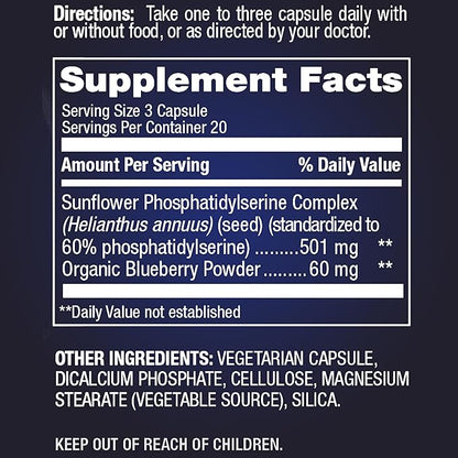 Anabolic Laboratories Phosphatidylserine Supplement - 60 Vegetarian Capsules with Sunflower Phosphatidylserine Complex and Blueberries - Memory Supplement for Brain Health