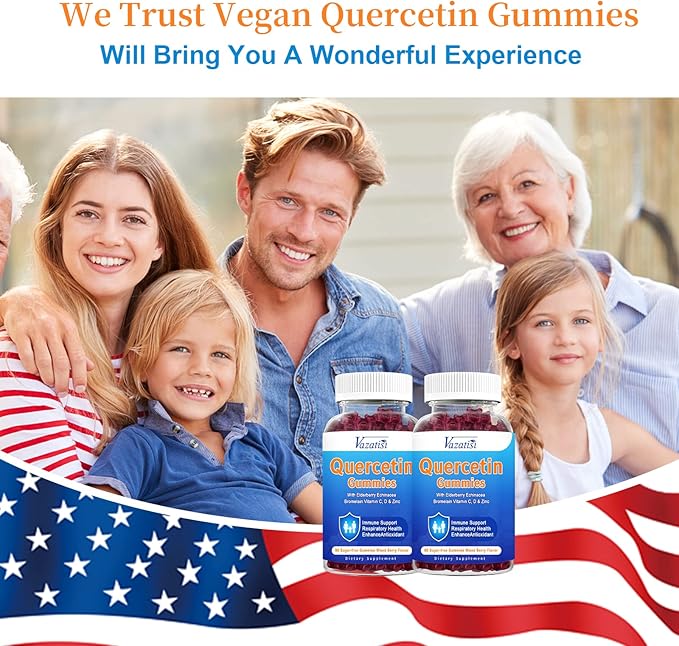 Quercetin Gummies for Kids, Adults Women Men, 1200mg Organic Quercetin with Bromelain Elderberry Vitamin C Zinc Echinacea Immune Support Supplement, Mixed Berry Flavor, 60Ct