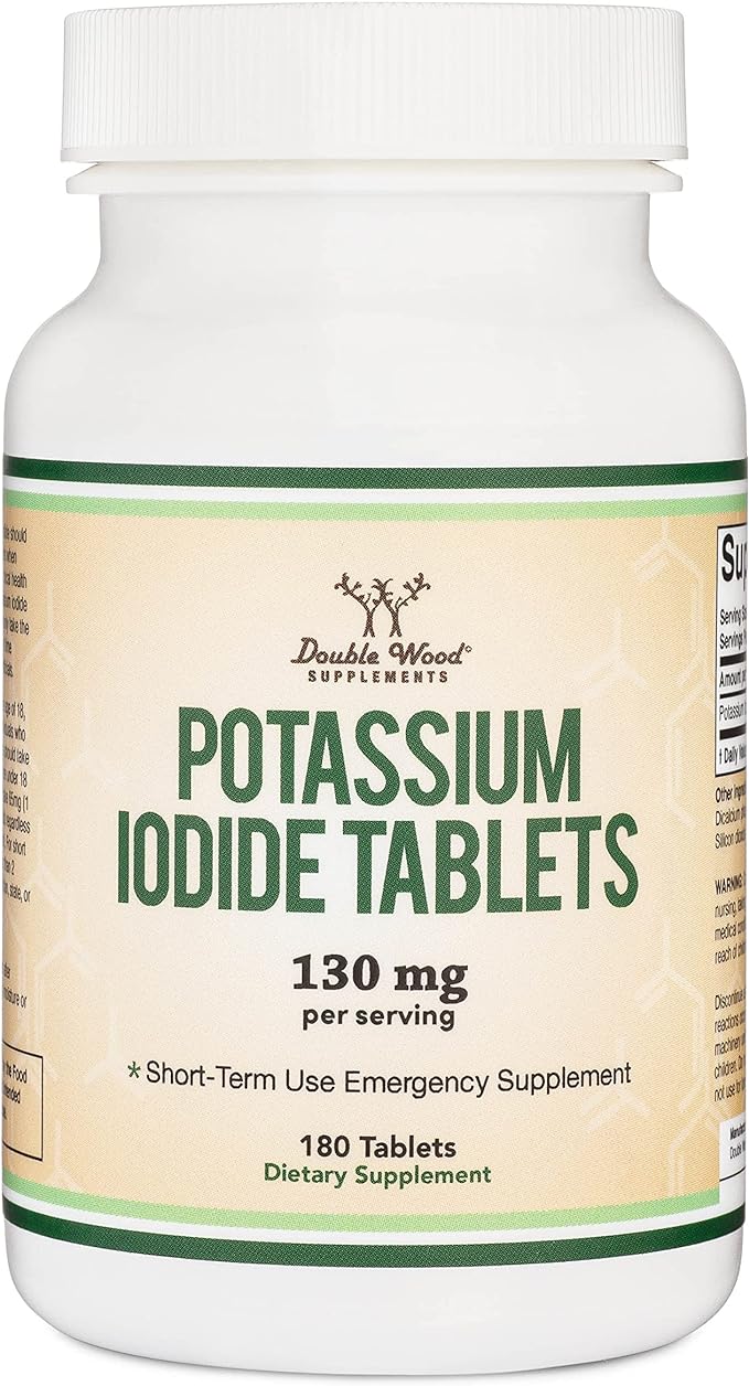 Potassium Iodide 130mg Tablets - Emergency Use for Exposure - 180 Count, 3 Month Supply - Double Wood Supplements