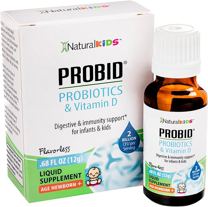 Naturalkids Probid Baby Probiotic Drops with Vitamin D for Digestive Health & Immune Support Supplement for Newborn, Infants & Kids - Flavorless .68 Fl Oz.