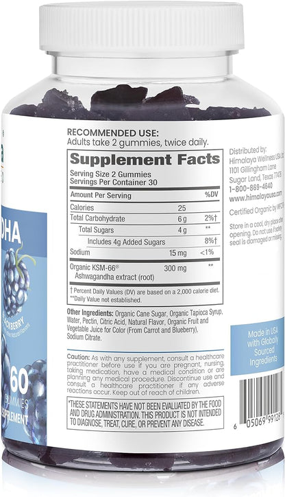 Himalaya Ashwagandha Organic Gummies, KSM-66 Organic Ashwagandha to Help with Stress Relief, Energy and Relaxation, 60 Gummies with Delicious BlackBerry Flavor