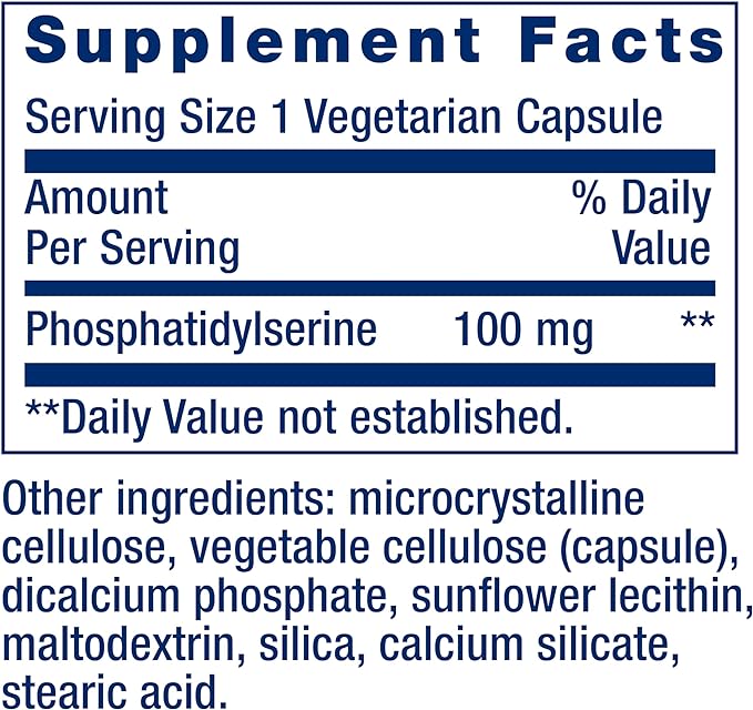 Life Extension PS Caps, phosphatidylserine, for Cognitive Performance, Gluten-Free, Non-GMO, Vegetarian, 100 Capsules